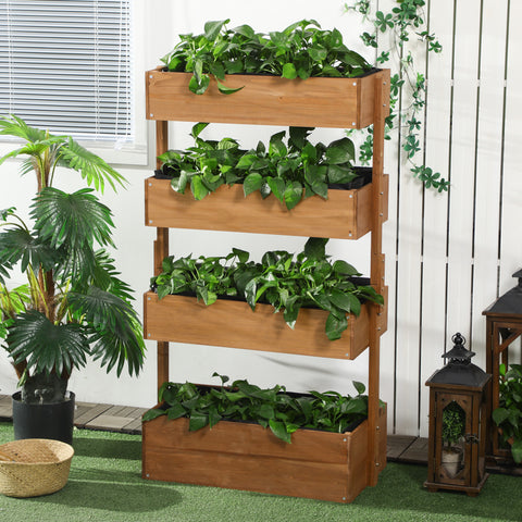 Floreira de Madeira de 4 Níveis Floreira Elevada Exterior com Orifícios de Drenagem e Tecido Não Tecido Vaso para Cultivos Plantas Flores para Terraço Jardim 80x45x142 cm Madeira