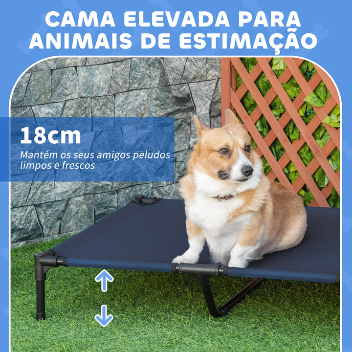 Cama Elevada para Cães Respirável para Cães Elevada para Cães Grandes com Tecido Oxford e Estrutura de Metal para Interior e Exterior 92x76x18 cm Azul