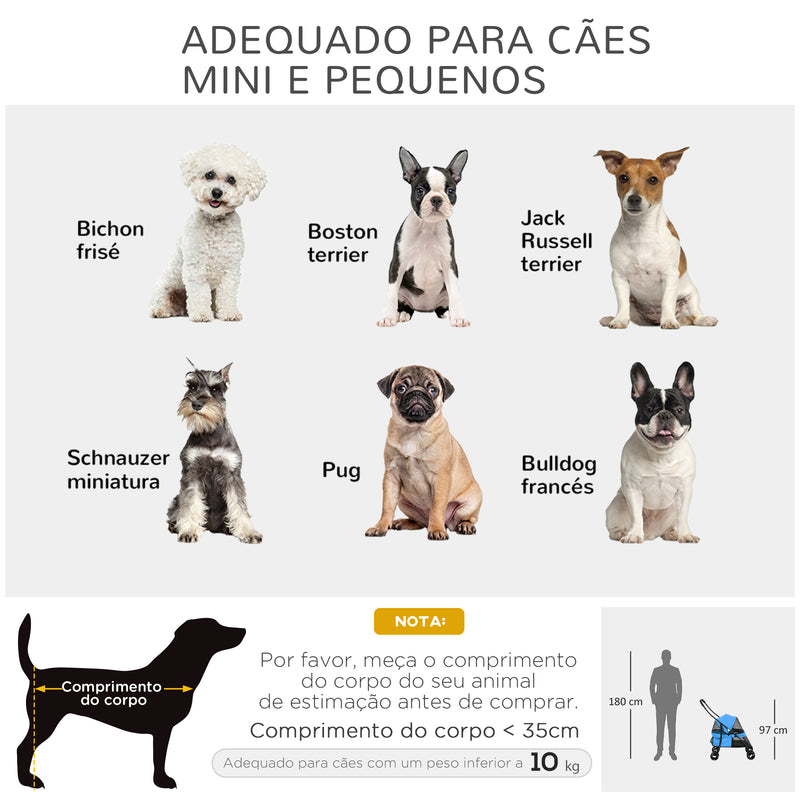 Carrinho para Animais de Estimação Dobrável Carrinho de Passeio para Cães e Gatos com Janela de Malha Almofada Lavável Arnês de Segurança e Estrutura de Aço 82x47x97cm Azul