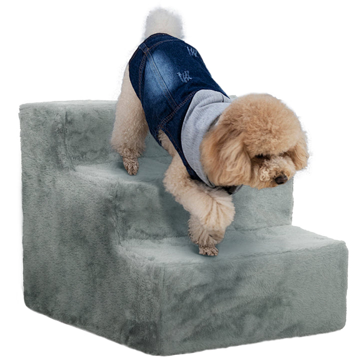 Escada para Animais de Estimação com 3 Degraus 2 em 1 com Capa Removível e Lavável Escada para Cães Gatos 35x46x35 cm Cinza