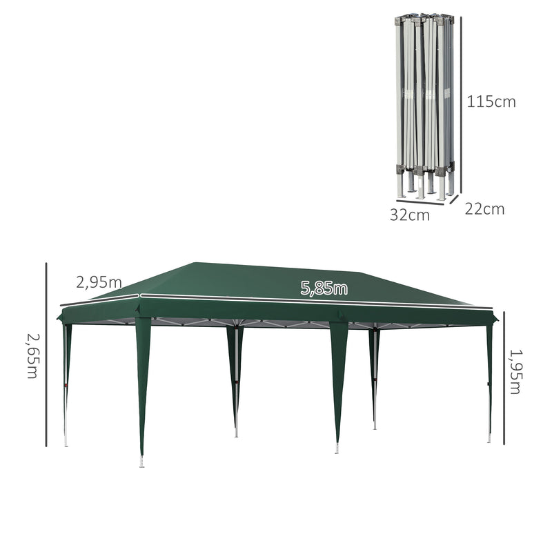 Tenda para Festas 6x3 m Tenda de Jardim com Altura Ajustável em 3 Níveis Bolsa de Transporte Estrutura de Aço Anti-UV para Pátio Campismo Verde