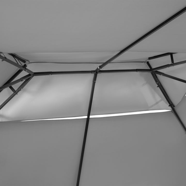 Pérgola de Jardim 3x4 m Pérgola de Exterior com Paredes Laterais Teto Duplo 6 Portas com Fecho de Correr e 8 Orifícios de Drenagem para Pátio Jardim Cinzento