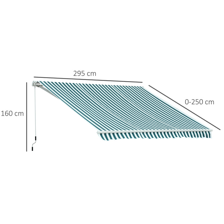 Toldo Manual Dobrável de Alumínio Toldo para Varanda com Ângulo Ajustável e Manivela para Exterior Jardim 295x250 cm Verde e Branco