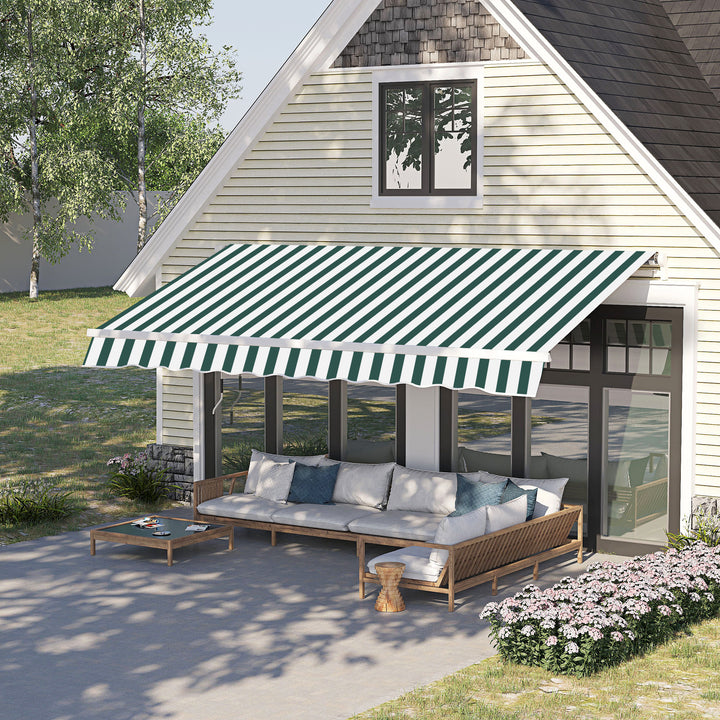 Toldo Manual Dobrável de Alumínio Toldo para Varanda com Ângulo Ajustável e Manivela para Exterior Jardim 295x250 cm Verde e Branco