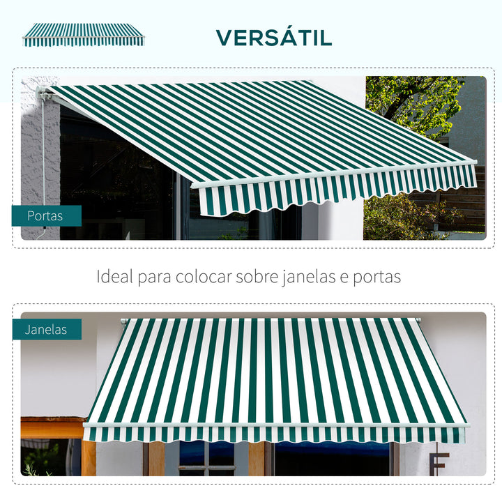 Toldo Manual Dobrável de Alumínio Toldo para Varanda com Ângulo Ajustável e Manivela para Exterior Jardim 295x250 cm Verde e Branco