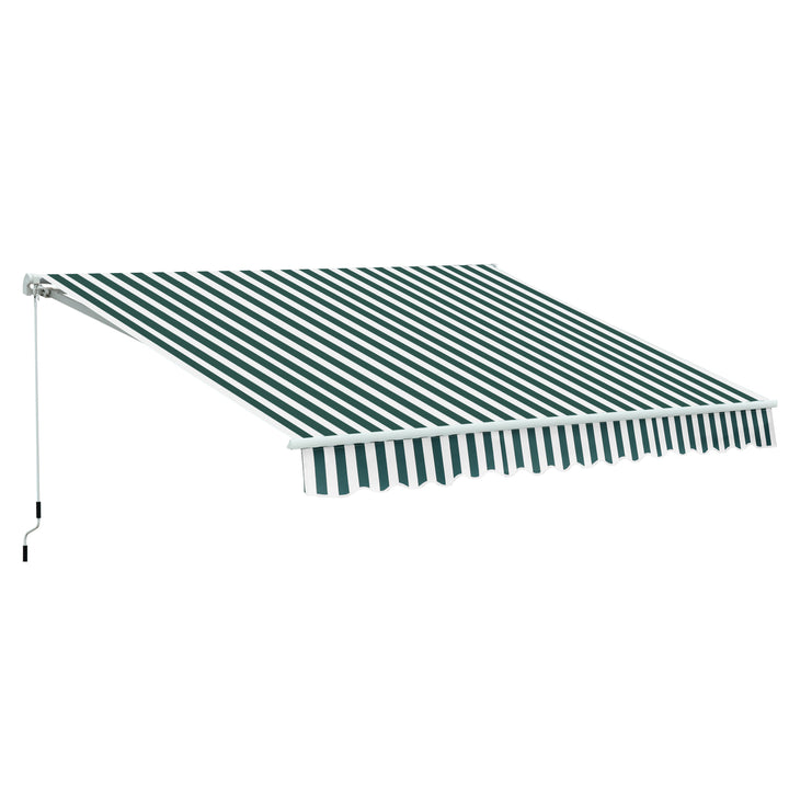 Toldo Manual Dobrável de Alumínio Toldo para Varanda com Ângulo Ajustável e Manivela para Exterior Jardim 295x250 cm Verde e Branco