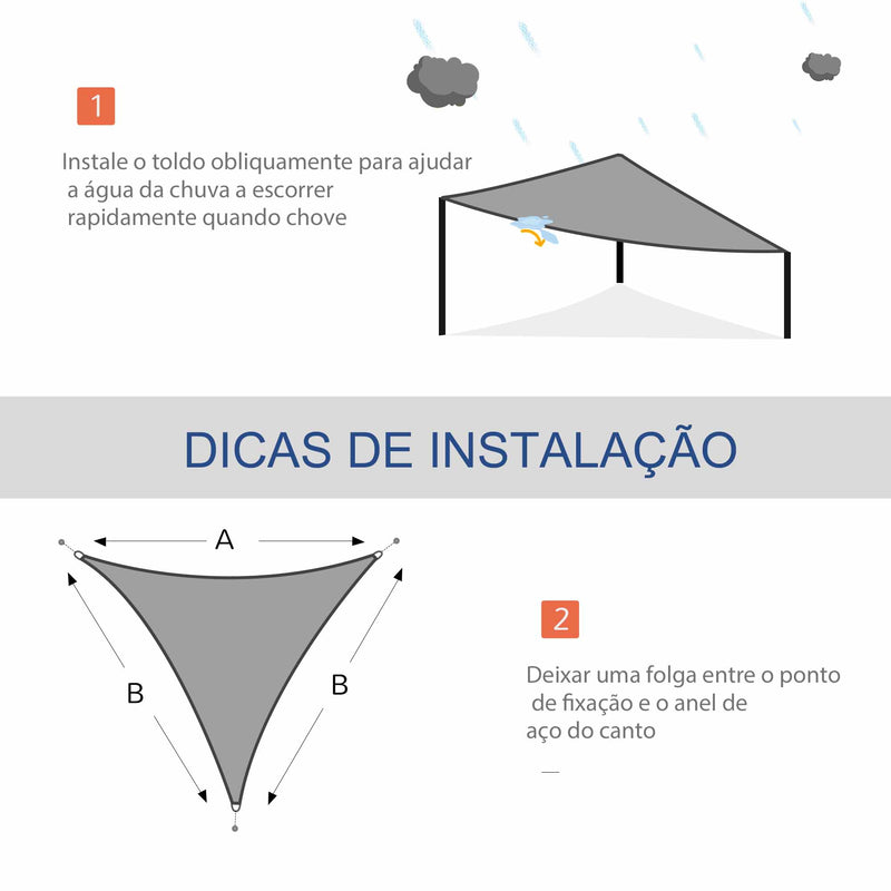 Vela de Sombra Triangular 5x5x5 m Toldo Vela de Poliéster com Proteção UV Aneis em Forma de D e Cordas para Jardim Pátio Piscina Cinza