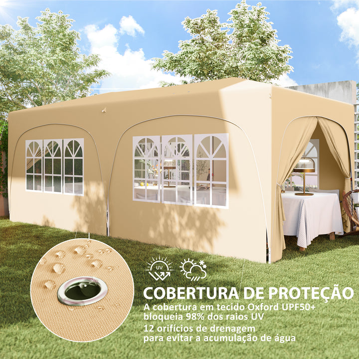 Tenda Dobrável tenda 3x6 m com Painéis Laterais UPF50+ Tenda de Jardim com Altura Ajustável e Bolsa de Transporte para Campismo Festas Pátio Areia