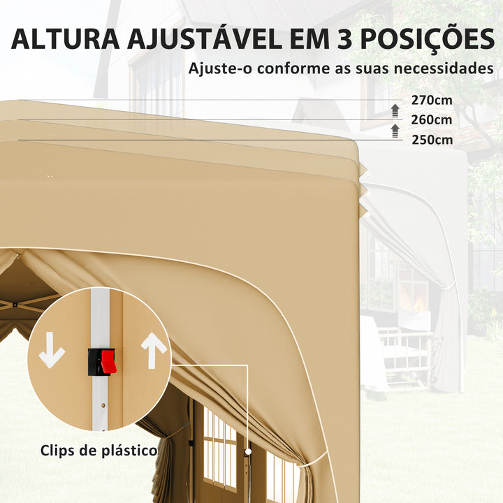 Tenda Dobrável tenda 3x6 m com Painéis Laterais UPF50+ Tenda de Jardim com Altura Ajustável e Bolsa de Transporte para Campismo Festas Pátio Areia