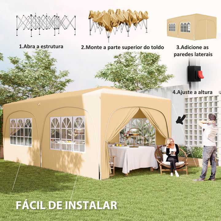 Tenda Dobrável tenda 3x6 m com Painéis Laterais UPF50+ Tenda de Jardim com Altura Ajustável e Bolsa de Transporte para Campismo Festas Pátio Areia