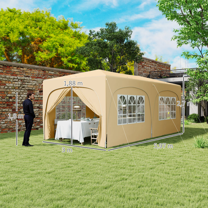 Tenda Dobrável tenda 3x6 m com Painéis Laterais UPF50+ Tenda de Jardim com Altura Ajustável e Bolsa de Transporte para Campismo Festas Pátio Areia