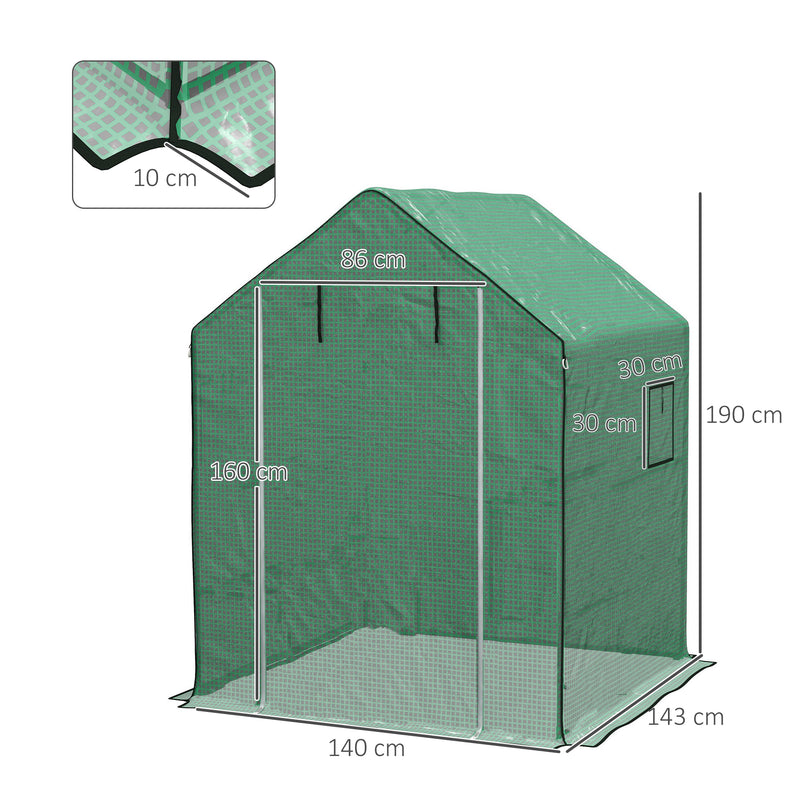 Cobertura para Estufa 140x143x190 cm Cobertura de Substituição para Estufa com Janela, Porta com Fecho Éclair Anti-UV, Proteção de Plantas para Jardim, Verde