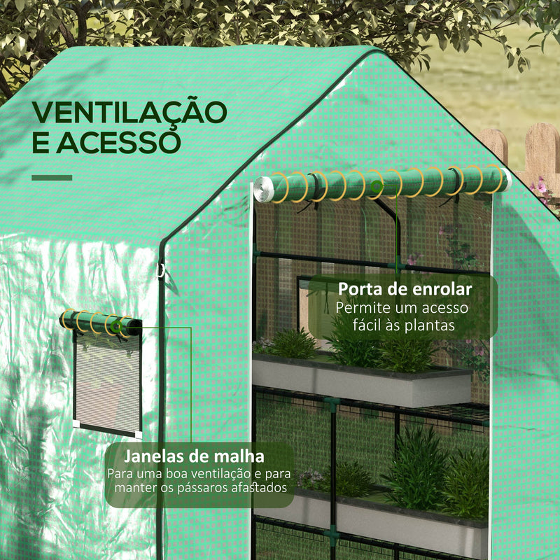 Cobertura para Estufa 140x143x190 cm Cobertura de Substituição para Estufa com Janela, Porta com Fecho Éclair Anti-UV, Proteção de Plantas para Jardim, Verde