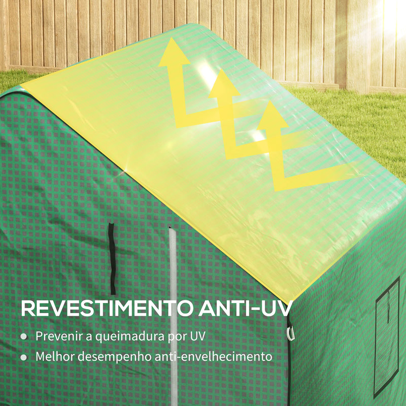 Cobertura para Estufa 140x143x190 cm Cobertura de Substituição para Estufa com Janela, Porta com Fecho Éclair Anti-UV, Proteção de Plantas para Jardim, Verde