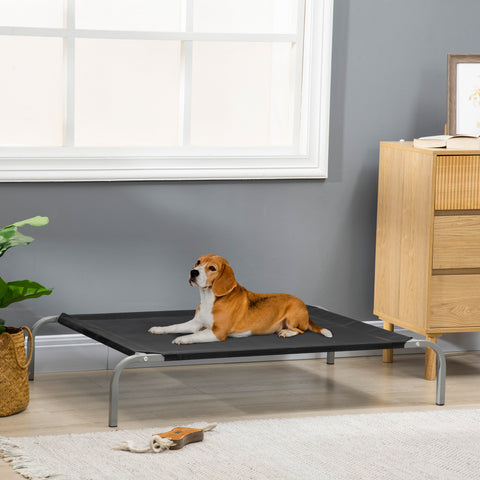 Cama Elevada para Animais de Estimação Cama para Cães e Gatos Desmontável Tecido Textilene Exterior Jardim Terraço 110x75x20 cm Preto