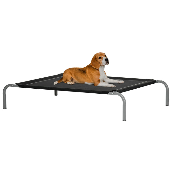 Cama Elevada para Animais de Estimação Cama para Cães e Gatos Desmontável Tecido Textilene Exterior Jardim Terraço 110x75x20 cm Preto