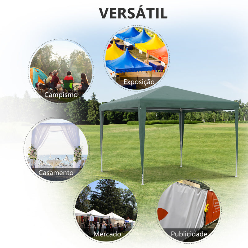 Tenda Desmontável 3x3 m Tenda de Jardim com 4 Orifícios de Drenagem e Estrutura de Aço para Varanda Pátio Exterior Campismo Verde