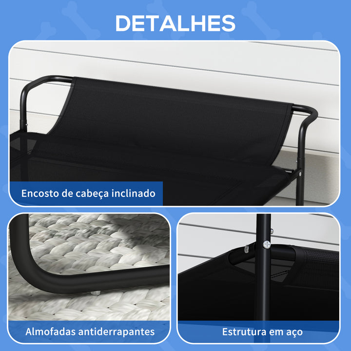 Cama Elevada para Cães Respirável para Cães Pequenos 91x69x29 cm Tecido de Textilene Apoio de Cabeça Inclinado Estrutura Metálica Interior e Exterior Preto