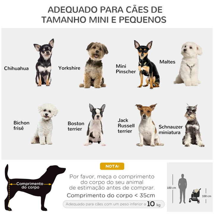 Carrinho para Cães Dobrável Carrinho para Animais de Estimação Carrinho para Cães Pequenos com Cesta de Armazenamento Janela de Malha Capa para Chuva e 2 Rodas Universais 80,5x51,5x100 cm Caqui