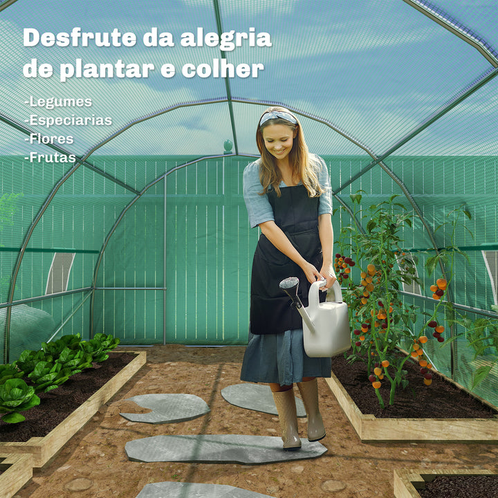 Estufa para Terraço ou Jardim - Cor Verde - Aço Polietileno - 8x3x2 m
