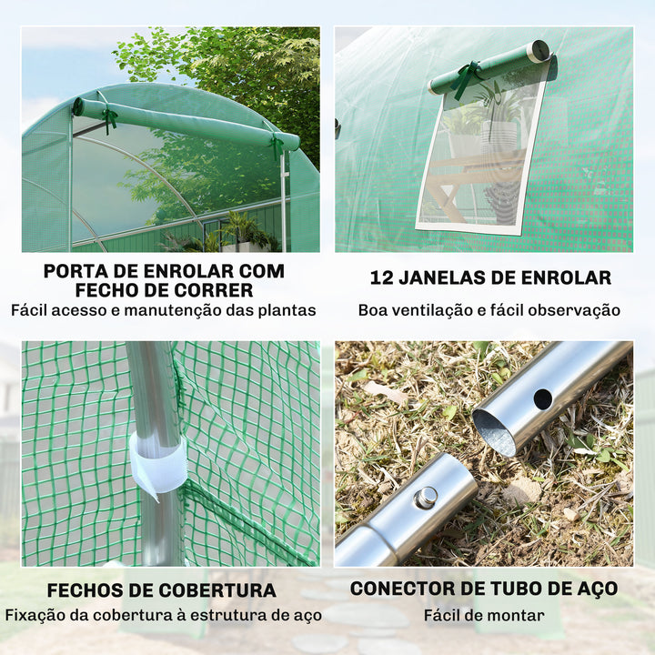 Estufa para Terraço ou Jardim - Cor Verde - Aço Polietileno - 8x3x2 m