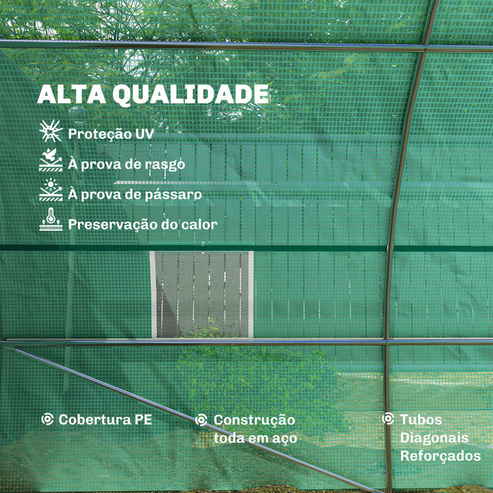 Estufa para Terraço ou Jardim - Cor Verde - Aço Polietileno - 8x3x2 m