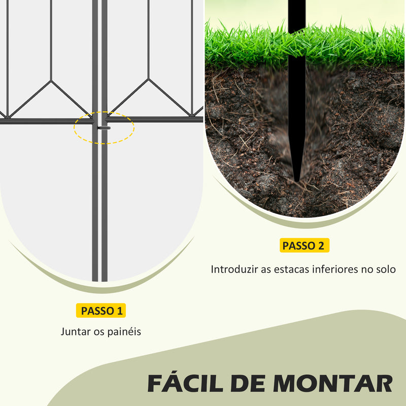 Cercas de Jardim 305x79,5 cm Conjunto de 5 Cercas Decorativas para Jardim de Metal Combinação Livre Barreira para Animais para Pátio Relva Preto