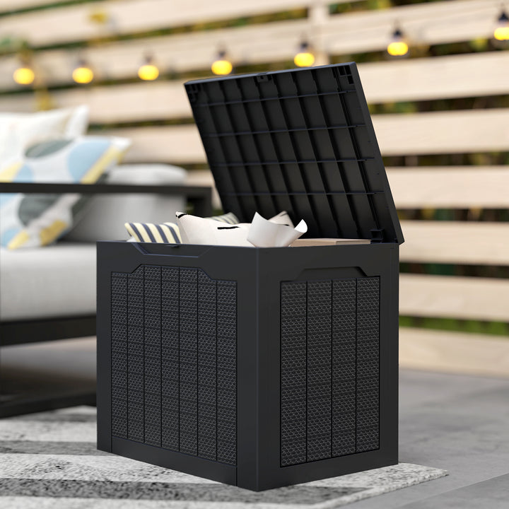 Baú de Armazenamento Exterior 93L Caixa de Armazenamento de Jardim Pequeno de Plástico Impermeável com 2 Alças Integradas e Suporte para Cadeado 56x41x50 cm Preto
