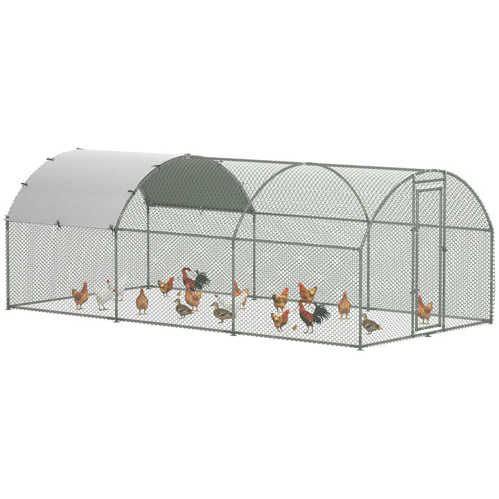 Galinheiro para Exterior Grande Gaiola de Aço Galvanizado com Teto de Tecido Oxford e Fechadura para 12-18 Galinhas Coelhos Aves 5,7x2,8x1,97cm Prata