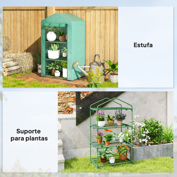 Estufa de Jardim de 3 Níveis Estufa de Exterior com 3 Prateleiras Porta Enrolável Estrutura Metálica Cobertura de PE Anti-UV Impermeável para Varanda e Terraço 69x49x125 cm Verde