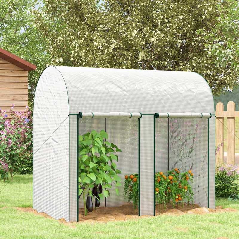 Estufa Pequena Estufa de Exterior com Porta Dupla com Fecho de Correr e Cobertura de PE para Cultivar Plantas Flores 200x100x178 cm Branco