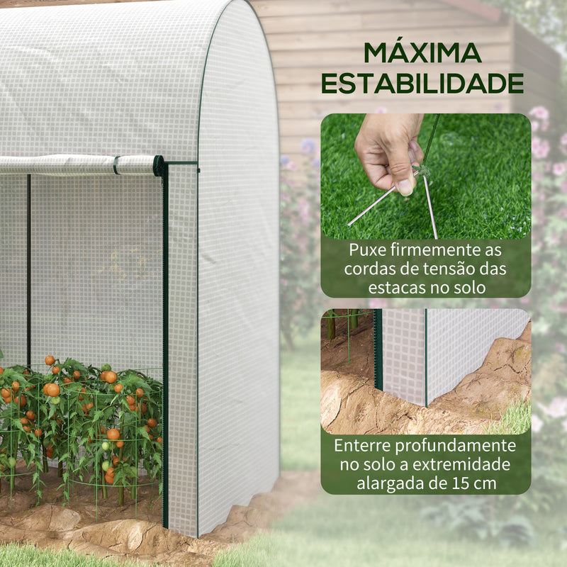 Estufa Pequena Estufa de Exterior com Porta Dupla com Fecho de Correr e Cobertura de PE para Cultivar Plantas Flores 200x100x178 cm Branco