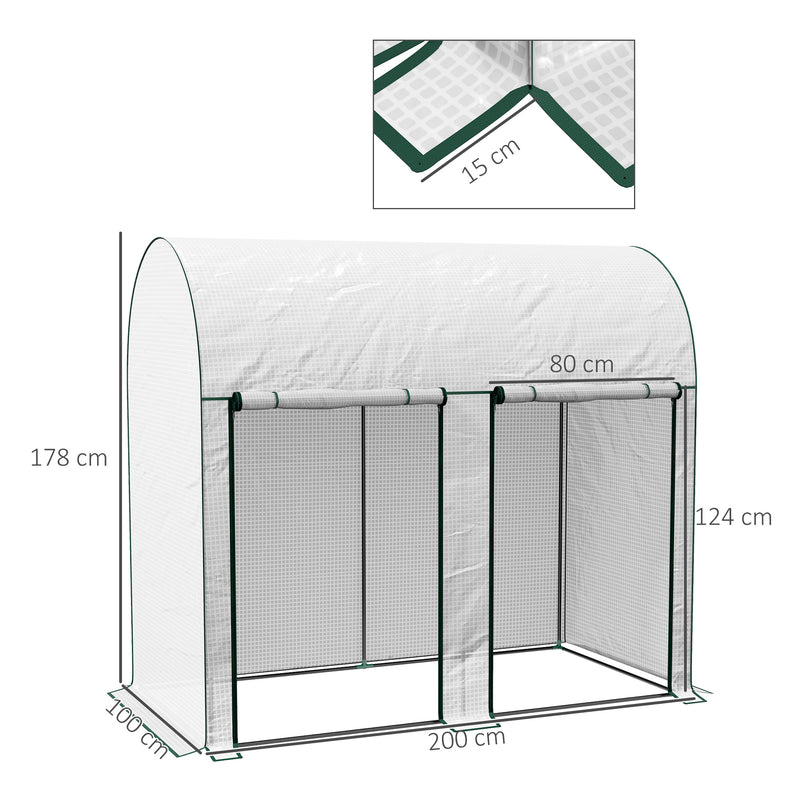 Estufa Pequena Estufa de Exterior com Porta Dupla com Fecho de Correr e Cobertura de PE para Cultivar Plantas Flores 200x100x178 cm Branco