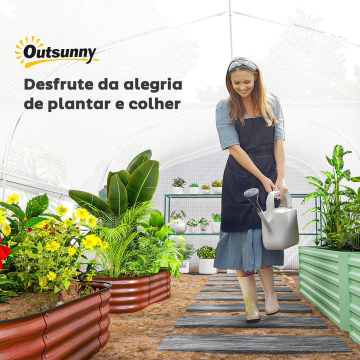 Estufa tipo Túnel 6x3x2 m Estufa de Exterior com 8 Janelas Cobertura de PE Anti UV e Porta Enrolável com Fecho de Correr Paredes Laterais com Malha Branco