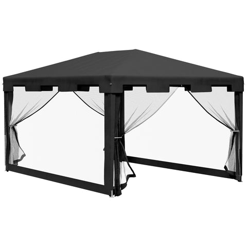 Tenda de Jardim 4x3 m Tenda Dobrável de Exterior com 4 Mosqueteiras Laterais 2 Portas com Fecho de Correr e 8 Orifícios de Drenagem para Pátio Praia Cinza