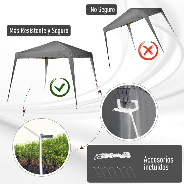 Tenda Dobrável 297x297x250 cm Tenda com Desenho Pop Up para Jardim Campismo Festas Eventos Aço e Oxford Cinza