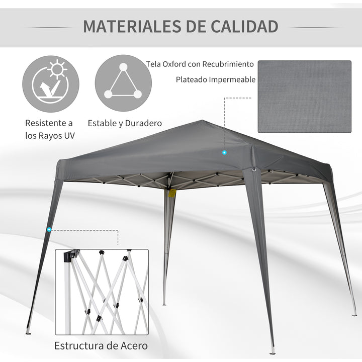 Tenda Dobrável 297x297x250 cm Tenda com Desenho Pop Up para Jardim Campismo Festas Eventos Aço e Oxford Cinza