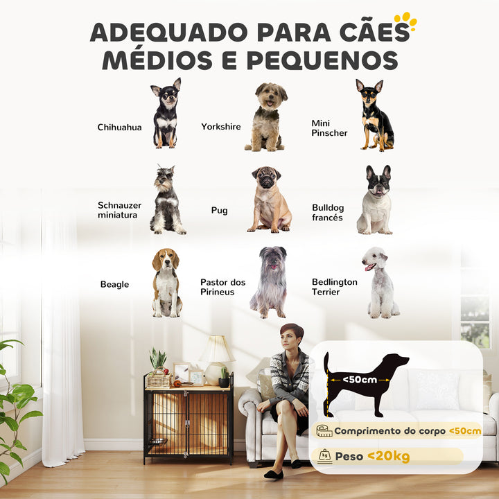 Gaiola para Cães Mesa Auxiliar Moderna Casa para Animais de Estimação com Suporte Giratório com 2 Tigelas 2 Portas e Bancada para Cães Médios 80x56x76,5 cm Madeira e Preto