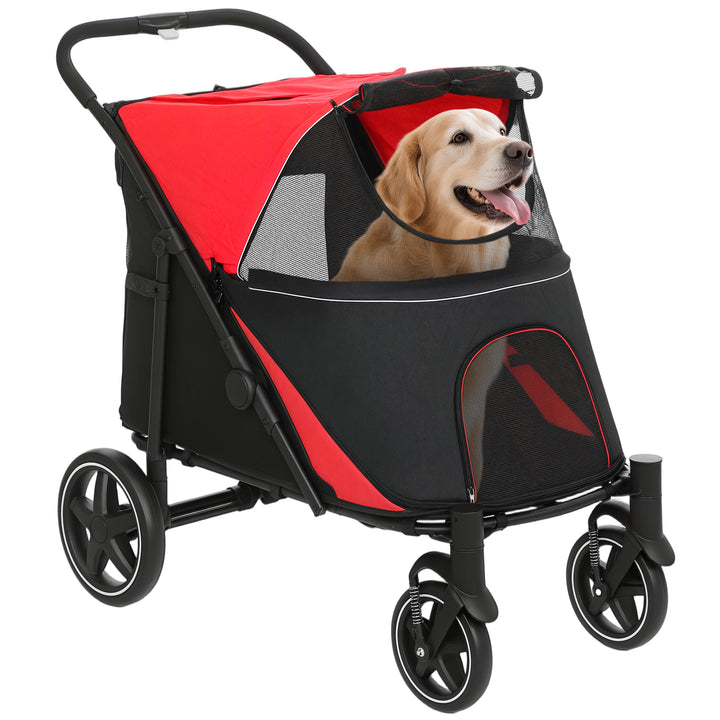 Carrinho para Cães Dobrável Carrinho para Animais de Estimação com Janelas de Malha Cinto de Segurança e Bolsos de Armazenamento Carga Máxima 40 kg 112x65x100 cm Vermelho