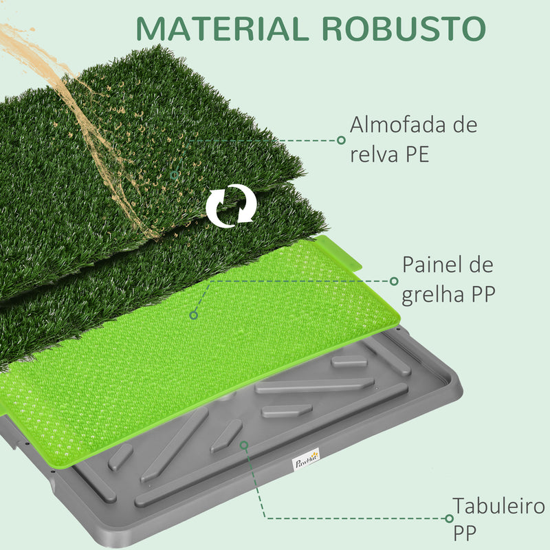 Resguardo de Treino para Cães com 2 Relvas Artificiais Sanitário para Cães com Grade e Bandeja para Treino de Filhotes no Exterior e Interior 67x41x3,5 cm Verde