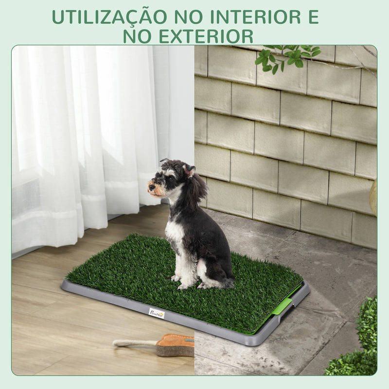 Resguardo de Treino para Cães com 2 Relvas Artificiais Sanitário para Cães com Grade e Bandeja para Treino de Filhotes no Exterior e Interior 67x41x3,5 cm Verde