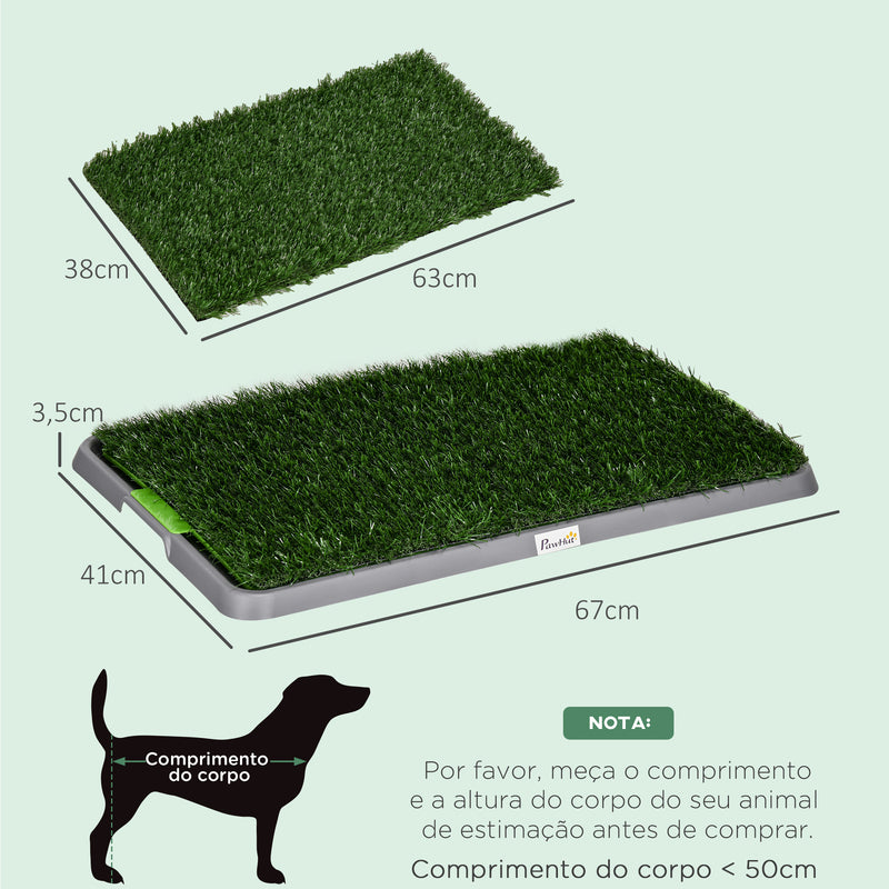 Resguardo de Treino para Cães com 2 Relvas Artificiais Sanitário para Cães com Grade e Bandeja para Treino de Filhotes no Exterior e Interior 67x41x3,5 cm Verde