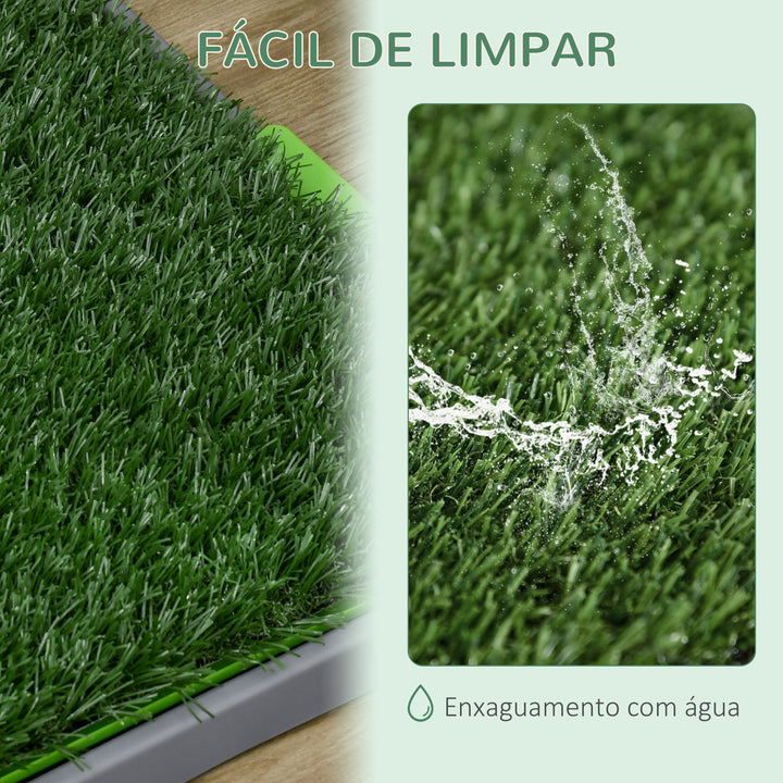Resguardo de Treino para Cães com 2 Relvas Artificiais Sanitário para Cães com Grade e Bandeja para Treino de Filhotes no Exterior e Interior 67x41x3,5 cm Verde