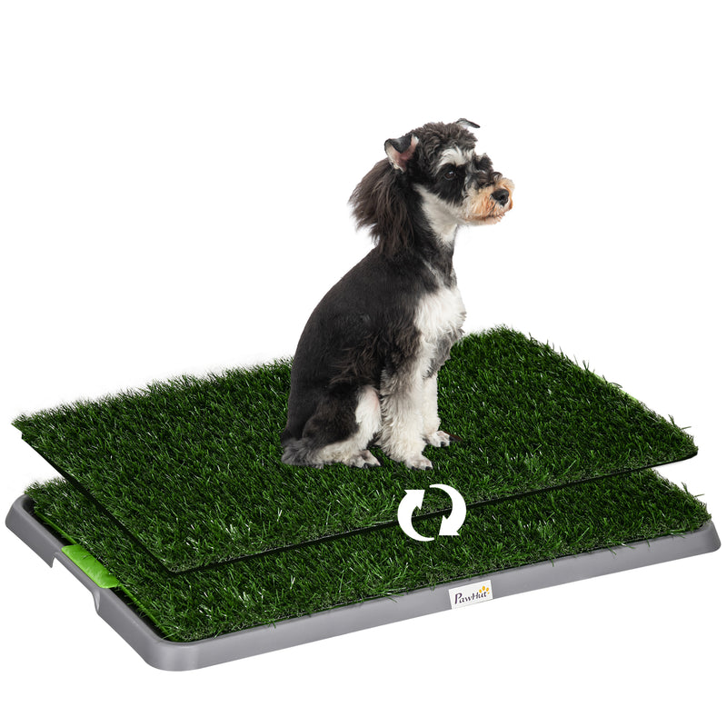 Resguardo de Treino para Cães com 2 Relvas Artificiais Sanitário para Cães com Grade e Bandeja para Treino de Filhotes no Exterior e Interior 67x41x3,5 cm Verde