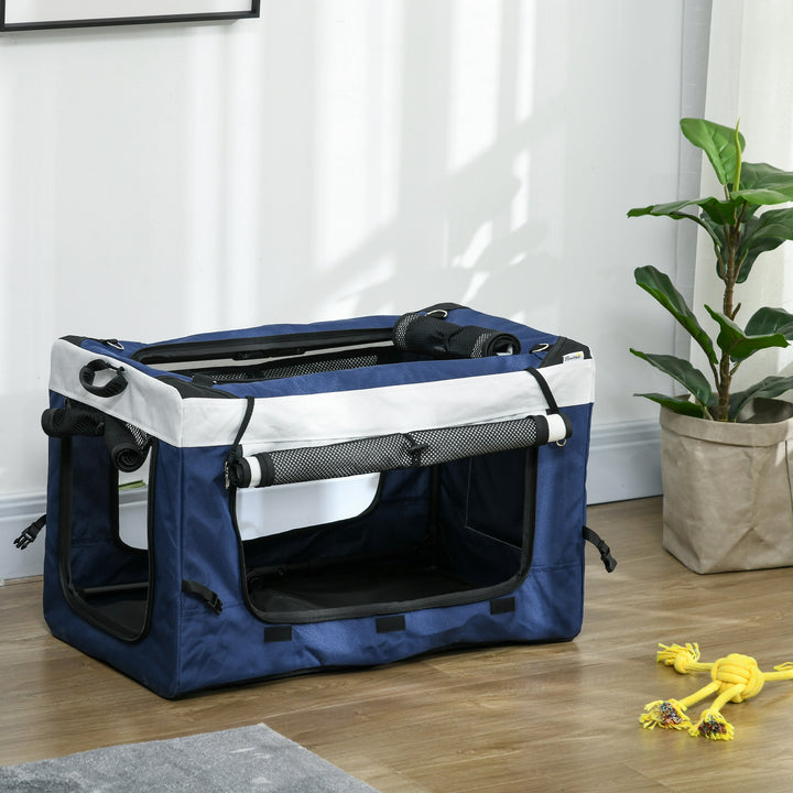 Carrinho para Animais de Estimação Carrinho para Cães Dobrável com Compartimento Desmontável 4 Portas com Fecho de Correr 2 Correias de Segurança e de Transporte 81x58x97,5 cm Azul