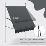 Toldo Manual Retrátil com Manivela 200x120x210-300 cm Toldo para Varanda com Altura Ajustável Impermeável e Anti-UV para Jardim Terraço Cinza Escuro