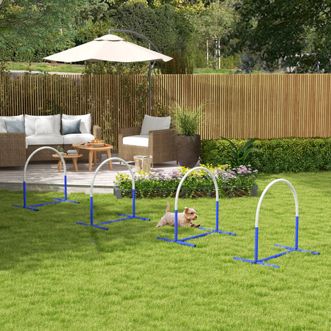 Conjunto de Treinamento de Agilidade para Cães com 4 Peças Jogo de Agilidade para Cães com Bolsa de Transporte para Treino Branco e Azul