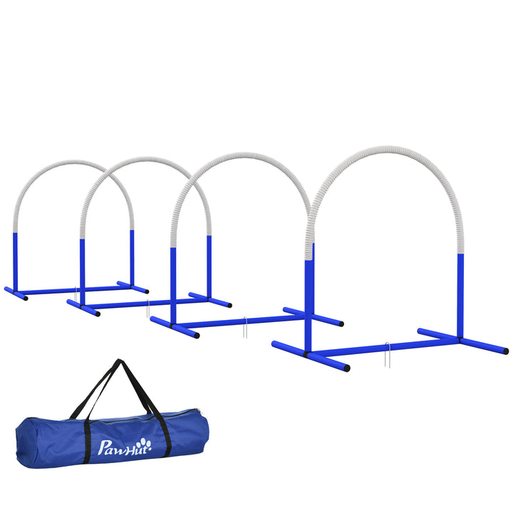 Conjunto de Treinamento de Agilidade para Cães com 4 Peças Jogo de Agilidade para Cães com Bolsa de Transporte para Treino Branco e Azul