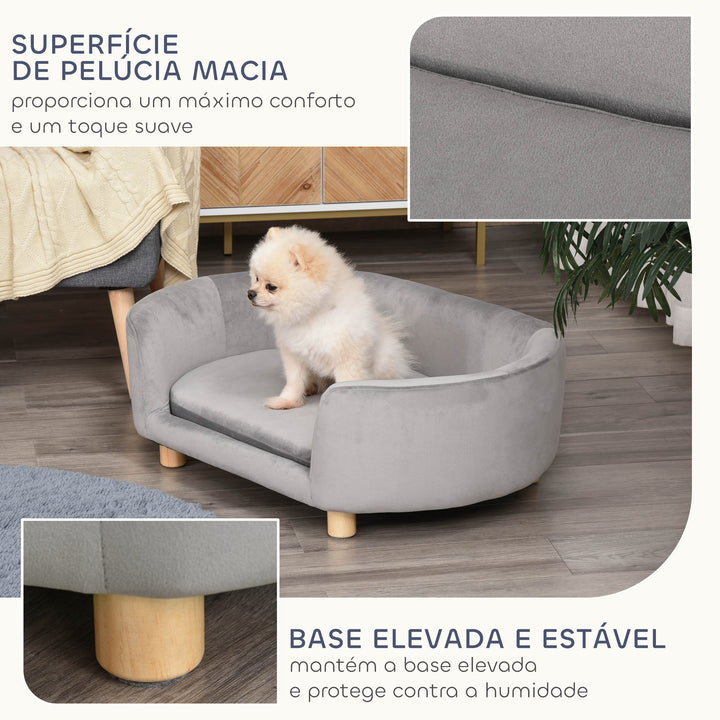 Sofá para Cães Pequenos Cama Elevada para Cães com Pés de Madeira Almofada Removível e Capa Lavável Carga 10 kg 86x55x33 cm Cinzento Claro