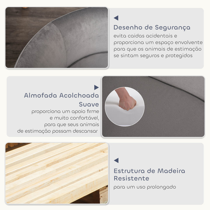 Sofá para Cães Pequenos Cama Elevada para Cães com Pés de Madeira Almofada Removível e Capa Lavável Carga 10 kg 86x55x33 cm Cinzento Claro